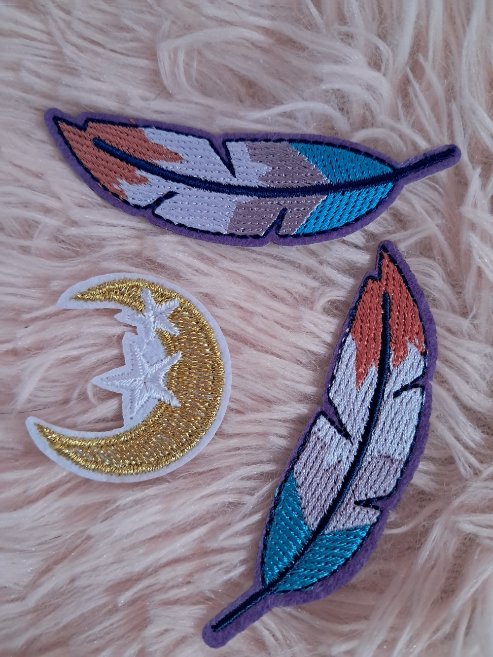 2 Feather and Moon & Stars Patch Set Of 3! Boho Hippie Vibes!